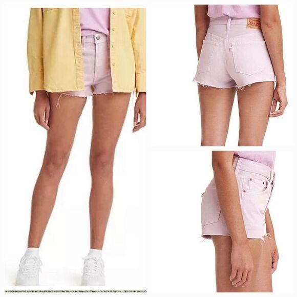 Levi's 501 High Waist HighRise Button Fly  Front Raw Hem Denim Short NWT Size 33 - Picture 1 of 12
